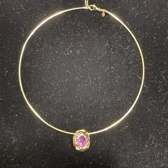 Vintage Joan Rivers gold tone collar necklace-Faux Amethyst stone - Picture 5 of 7